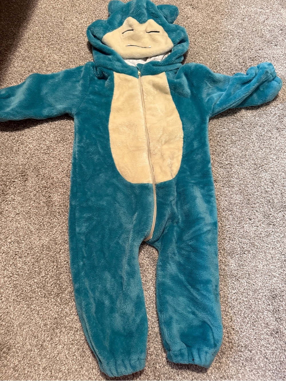 Plush Teal and Cream Snorlax-Inspired Kids One-Piece Hooded Romper